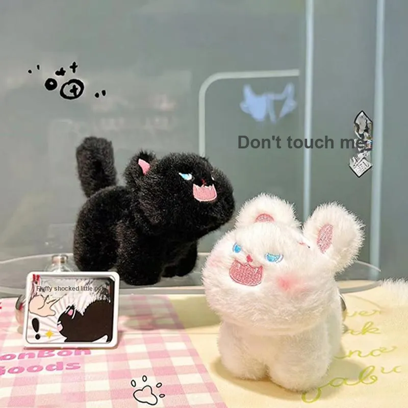 Narandu Plush Bag Accessory Unisex Black Fluffy Shocked Cat/White Fluffy Shocked Cat-3