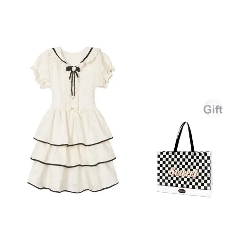 STARFEI Короткий рукав Платье Женское Белое