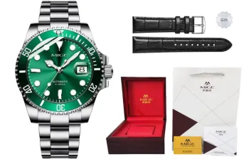 MIGE Mechanical Movement Stainless Steel Watchband Watch Men's Watches Green Dial