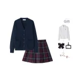 Dark Blue Sweater+Dark Red Plaid Skirt, Comes with Free Shirt+Boxer+Hanging Tag