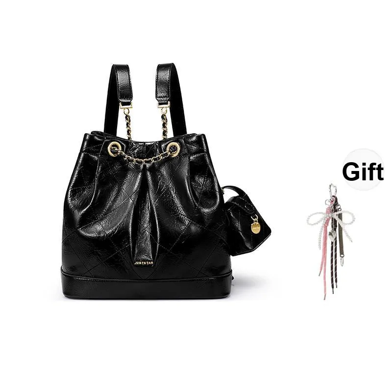JUST STAR Artificial Leather Bucket Backpack Trumpets Women's Black/White/Pink