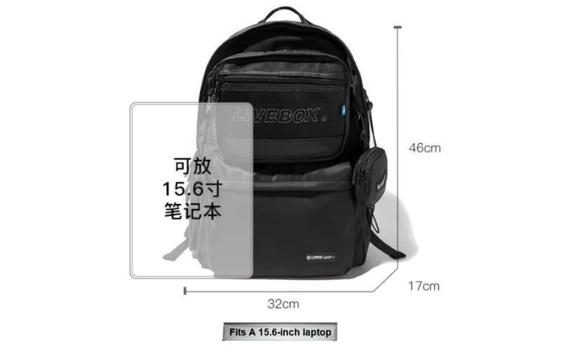 LIVEBOX EN DIRECT Nylon Fabric Backpack Unisex Black-2