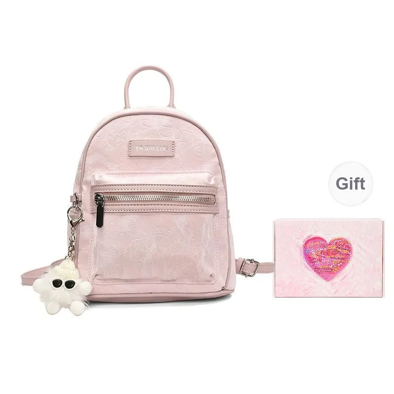 NATTY PU Backpack Small Size Women's Ecru/Silver/Pink/Black-10