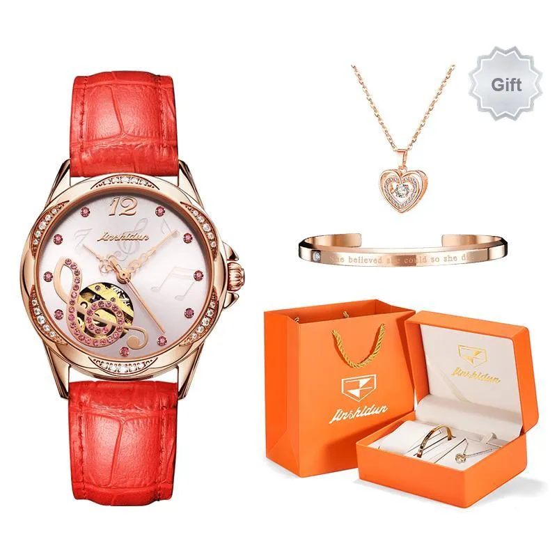 Jin Shi Dun Petal Design Box Mechanical Movement Watch Women's Watch Pink Watch Dial-25