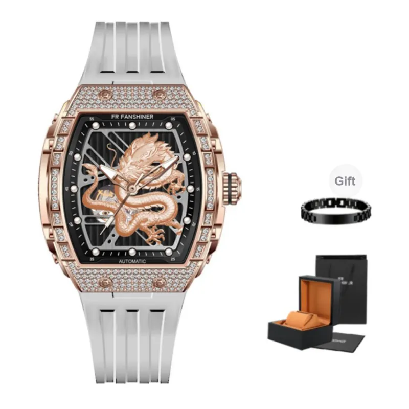 FR Automatic Mechanical Movement Silicone Strap Men's Watches Black Dial-4