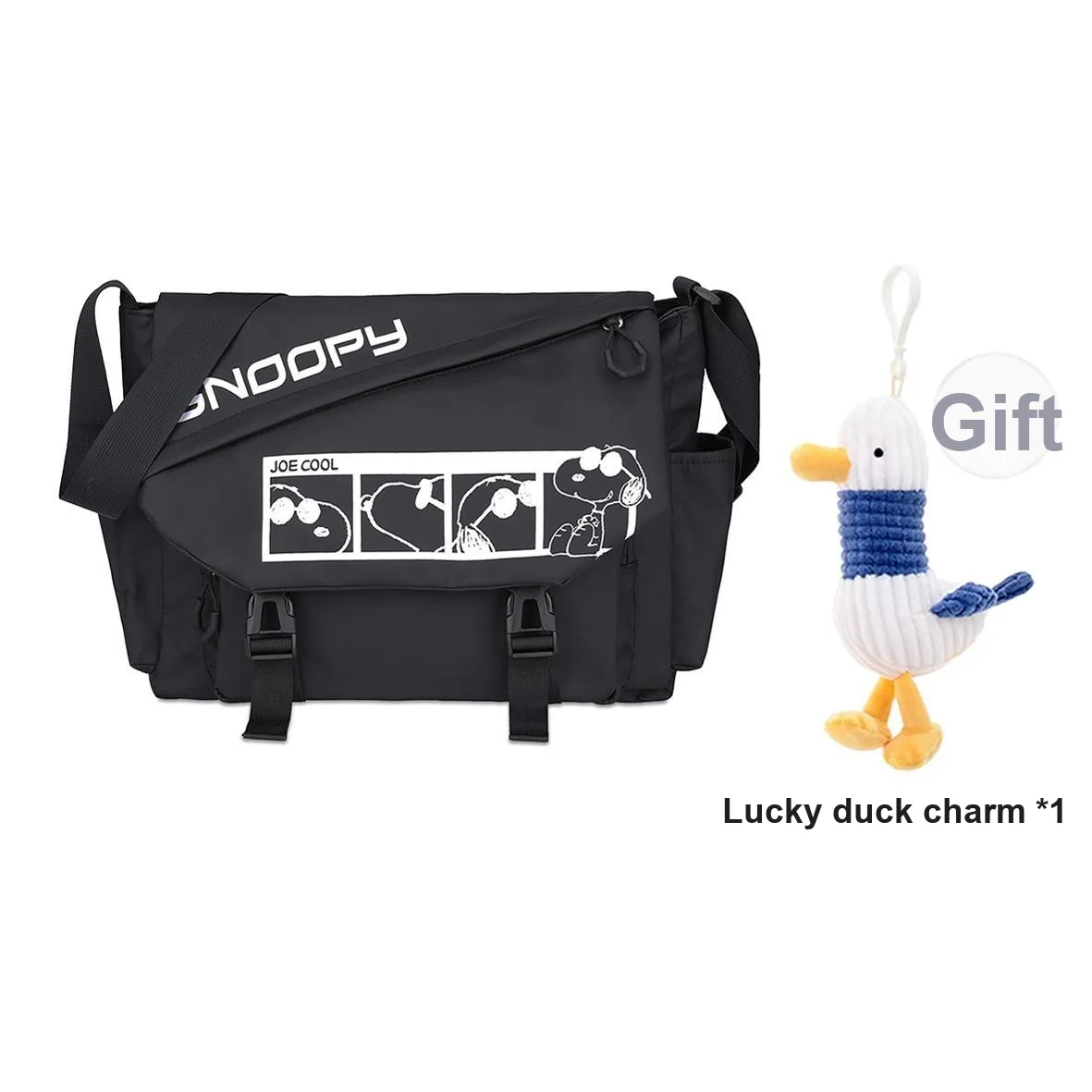 SNOOPY Кожа Мембрана Сумка через плечо Курьерская сумка Унисекс Черный Белый