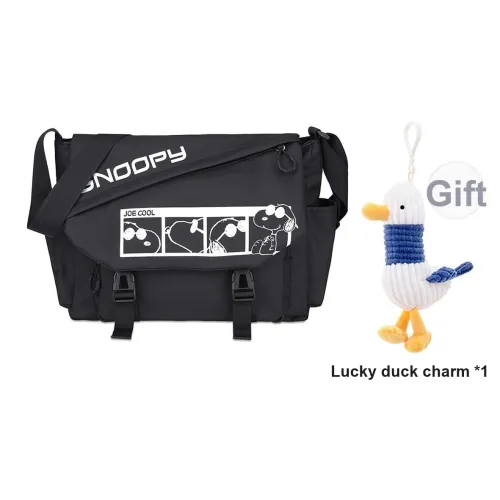 SNOOPY Кожа Мембрана Сумка через плечо Курьерская сумка Унисекс Черный Белый