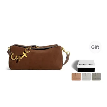 Cthulhu Cow Leather Letter Flap Baguette Bag Chain Commute Travel Crossbody Bag Medium Size Women's Coffee Brown