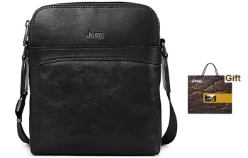 Jeep Cow Leather Backpack Crossbody Bag Large Size Men's Black