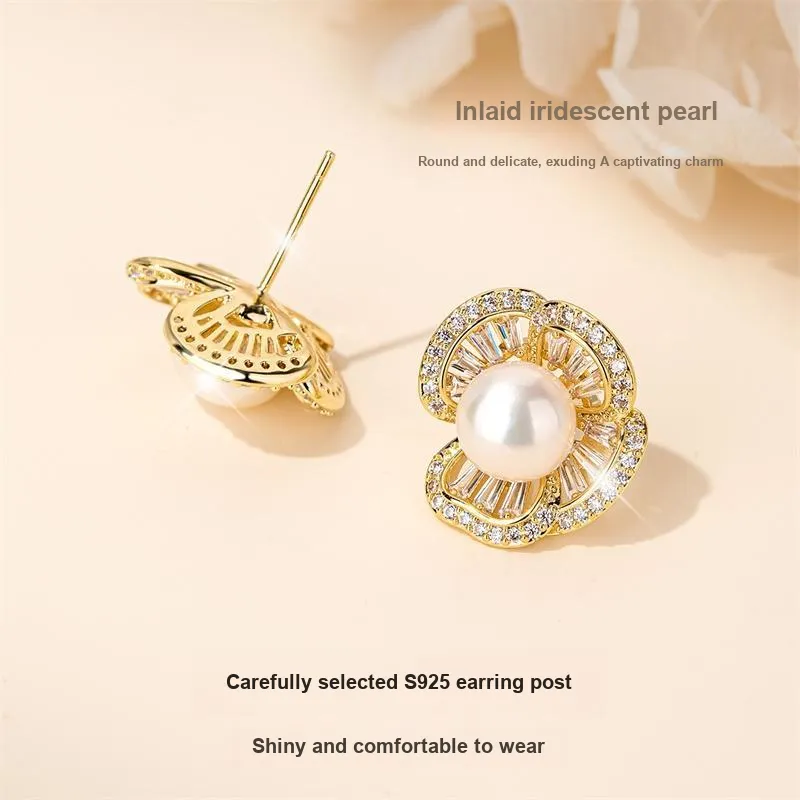 QLADY Freshwater Pearl Stud Earrings Women's-3