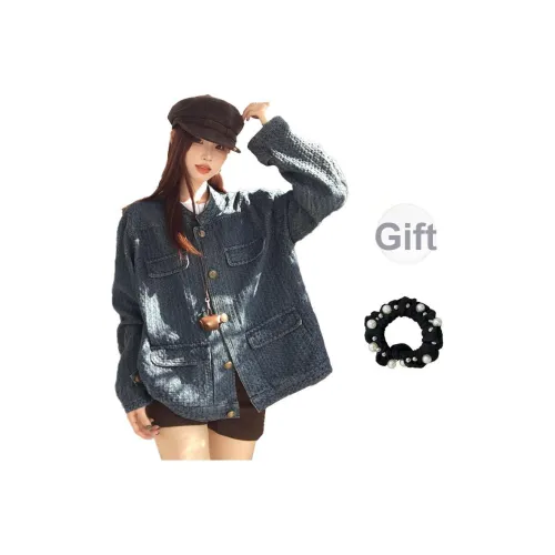 WUSHANSHAN Джинсовый синий + Резинка для волос + С подарками Женские Куртки