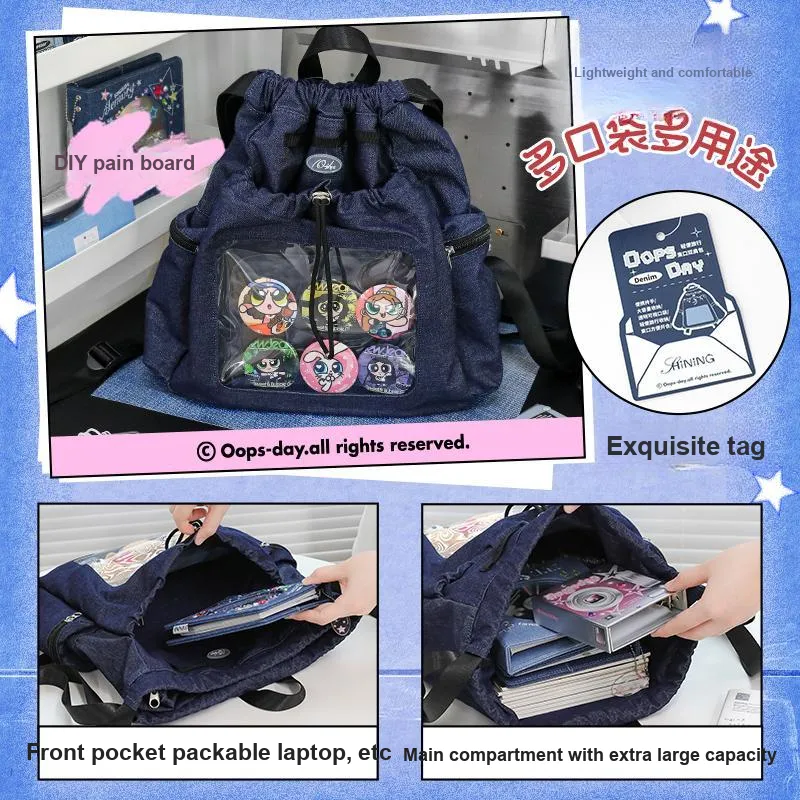 Rosyposy Denim Backpack Medium Size Unisex Multicolor-5