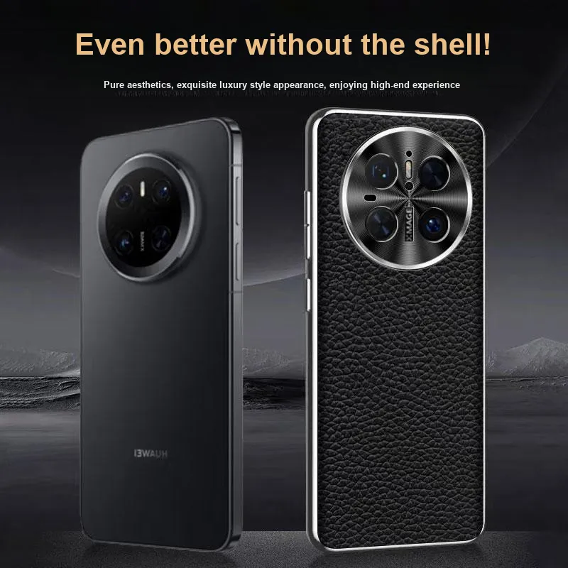 Record Star Genuine Leather Material White Gold Litchi Phone Cases Compatibility Mate70Pro Business Formal-3