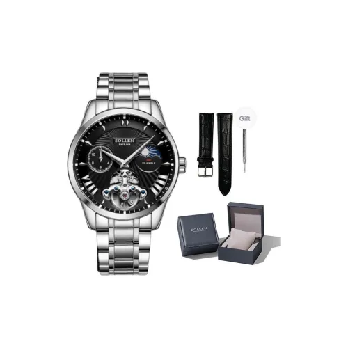 SOLLEN Rudder Hand Collection Автоматический Механический Механизм Нержавеющая Сталь Ремешок Часы Мужские Черный Циферблат