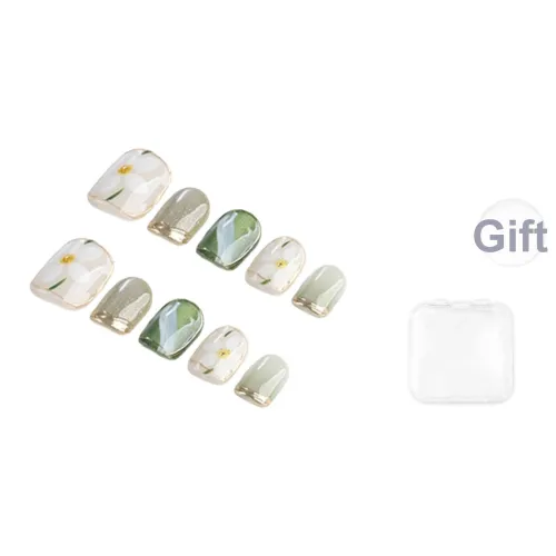 SHANGSHIQIN Осветляющий Свежий Ручной Рисунок Маленький Цветок Позолота Осветляющий False Nail Короткий Лестница Зеленый Jump Цвет 15мм