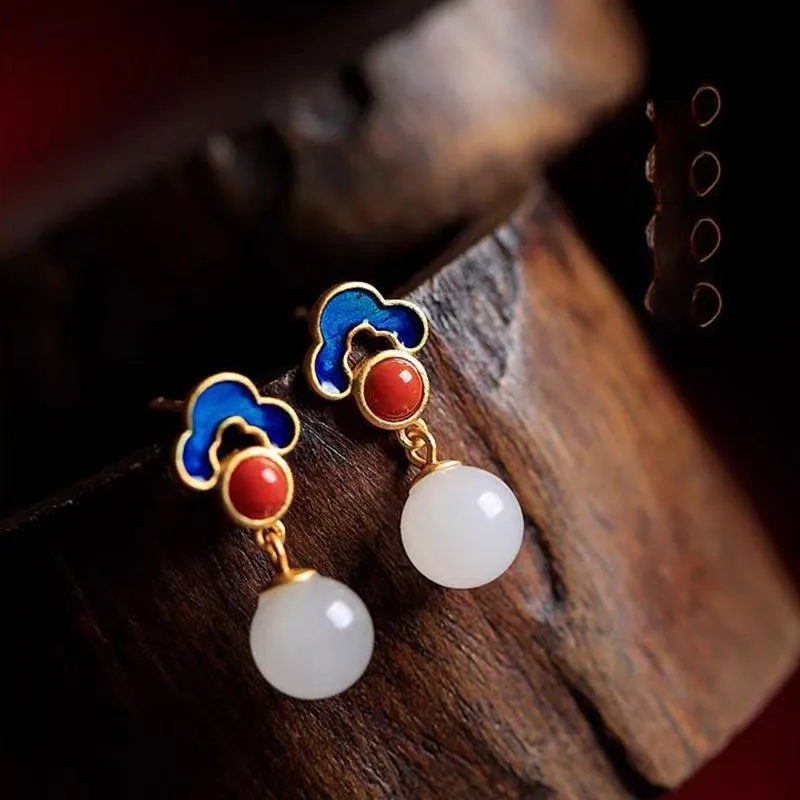 XIFULI Hetian Jade Earrings Pale Greenish White Jade Women's-1