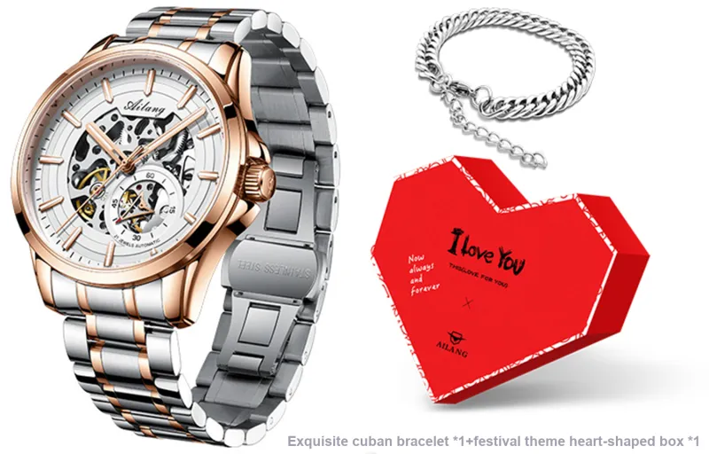 AILANG Automatic Mechanical Movement Genuine Leather Strap Watch Men's Watches White Dial-26