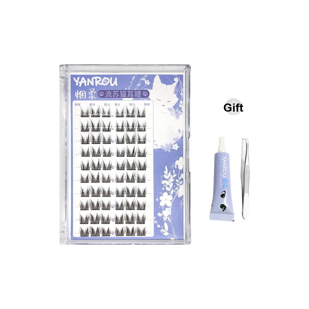 YANROU Бахрома Кошка Ухо Лашей Верхние ресницы Укрепляющий Стиль Бесплатно Клей Пинцет