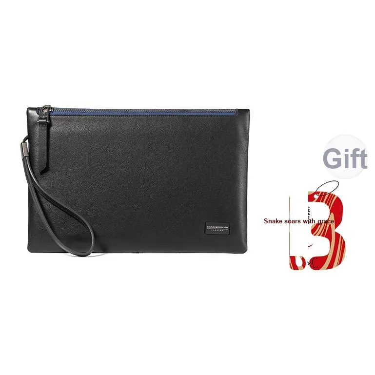Sharkborough Cow Leather Clutch Zip Bag, Clutch Coin Purse, Cell Phone Pouch Men's Black