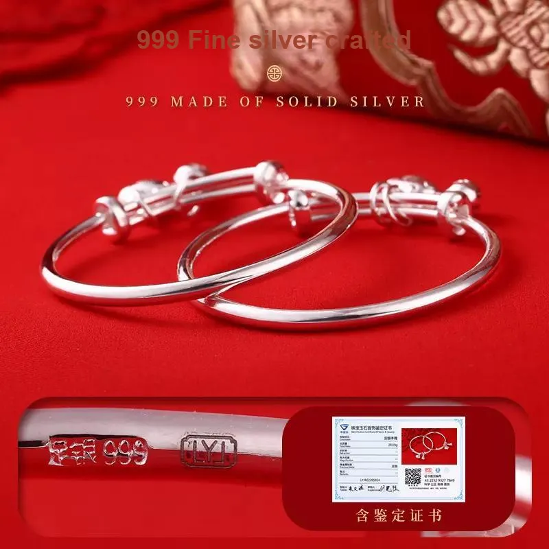 LAOYINJIANG S999 Fine Silver Bangles Kids'-5