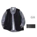 Black+Navy Stripe Shirt (Comes with Brooch)