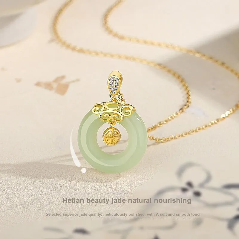 WEITIANXUAN Hetian Jade Necklaces Pale Greenish White Jade Women's-5