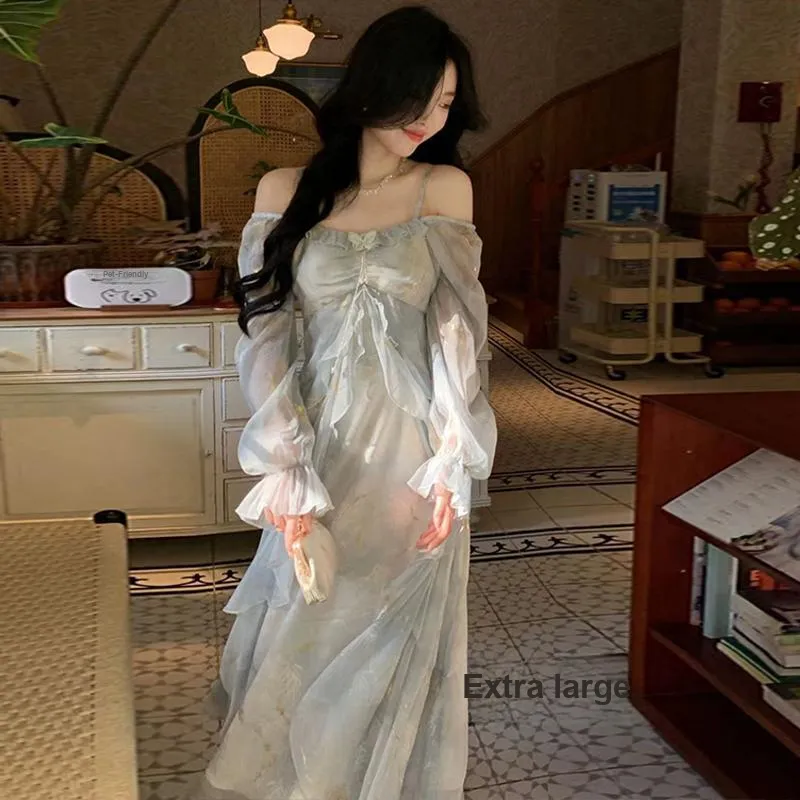 Pzhk Long Sleeved Dress Women's Light Blue-3