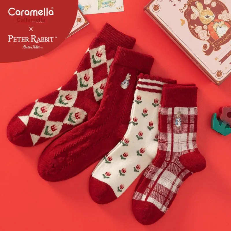 Caramella x Peter Rabbit Mid Calf Socks Unisex 6 Pack Red-28