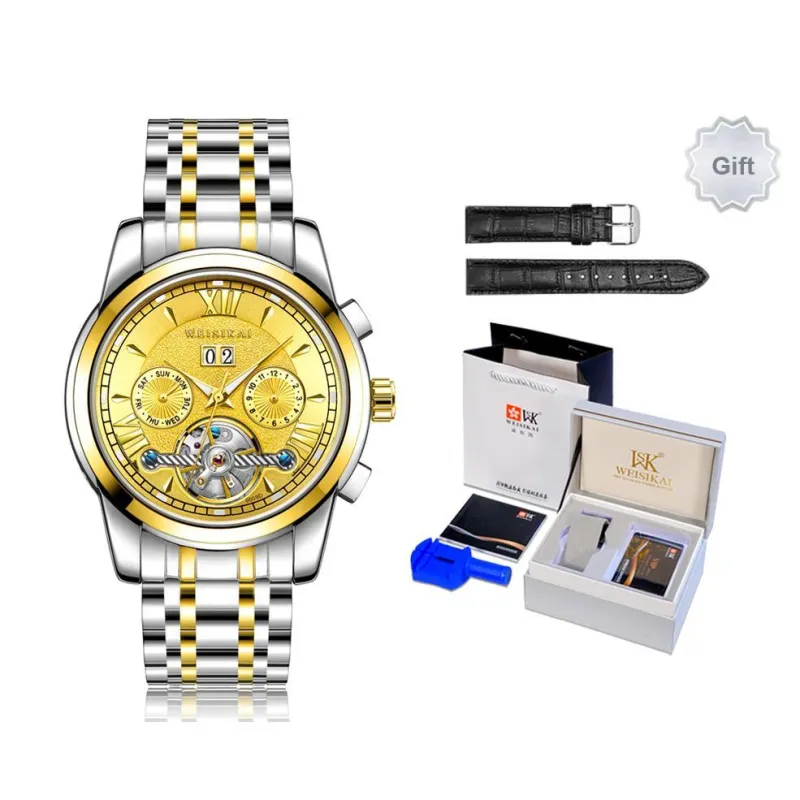 WSK Automatic Mechanical Movement Stainless Steel Watchband Men's Watches White Dial-7