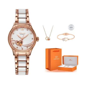 GEMAX Wrist Watch Mechanical Movement Ceramic Strap Watch Women's Watch White Dial