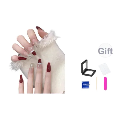 XNTX Сверкающий страз Роскошь Осветляющий Ледяной прозрачный Гуайява Кошачий глаз False Nail Средний LADDER Красный Румяна Стойкий Coquette