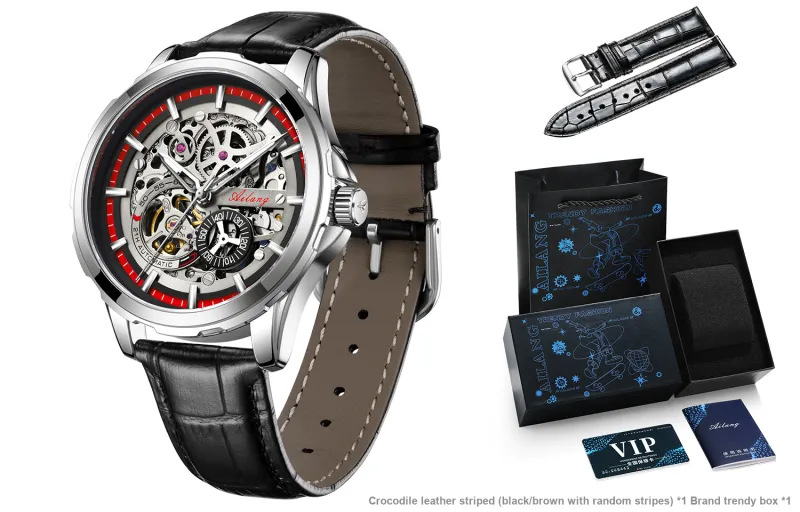 AILANG Automatic Mechanical Movement Men's Watches Red Watch Dial-13