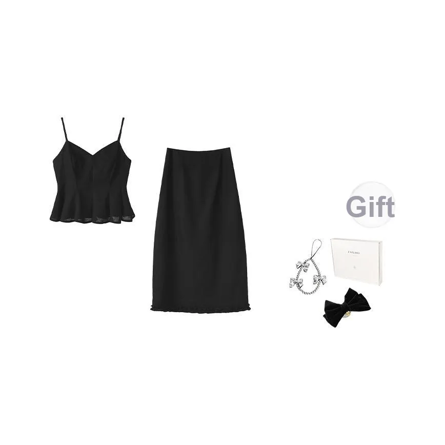 Fstudio Корейский стиль Элегантность V-образный вырез Удобный Короткий рукав Топ Комплект с юбкой Женские