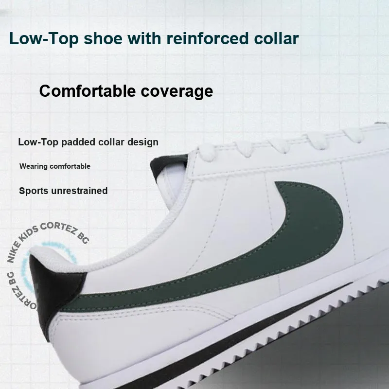 Nike Cortez Anti Slip Wear Resistant Low Top Kids Lifestyle Shoes White Unisex-3