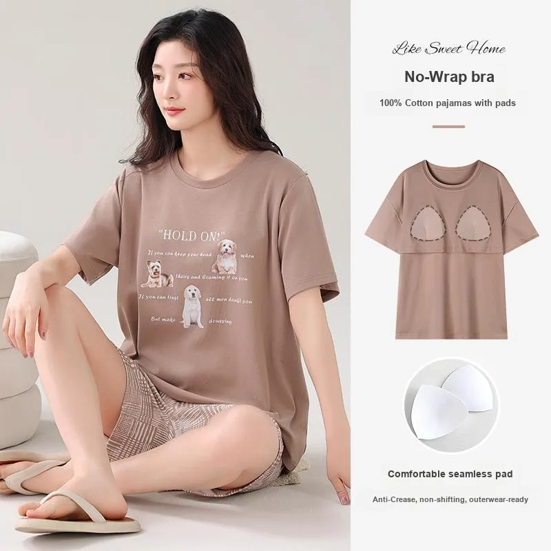 NOME Summer Pajamas, Short Sleeved Shorts Women's Two Piece Set-4