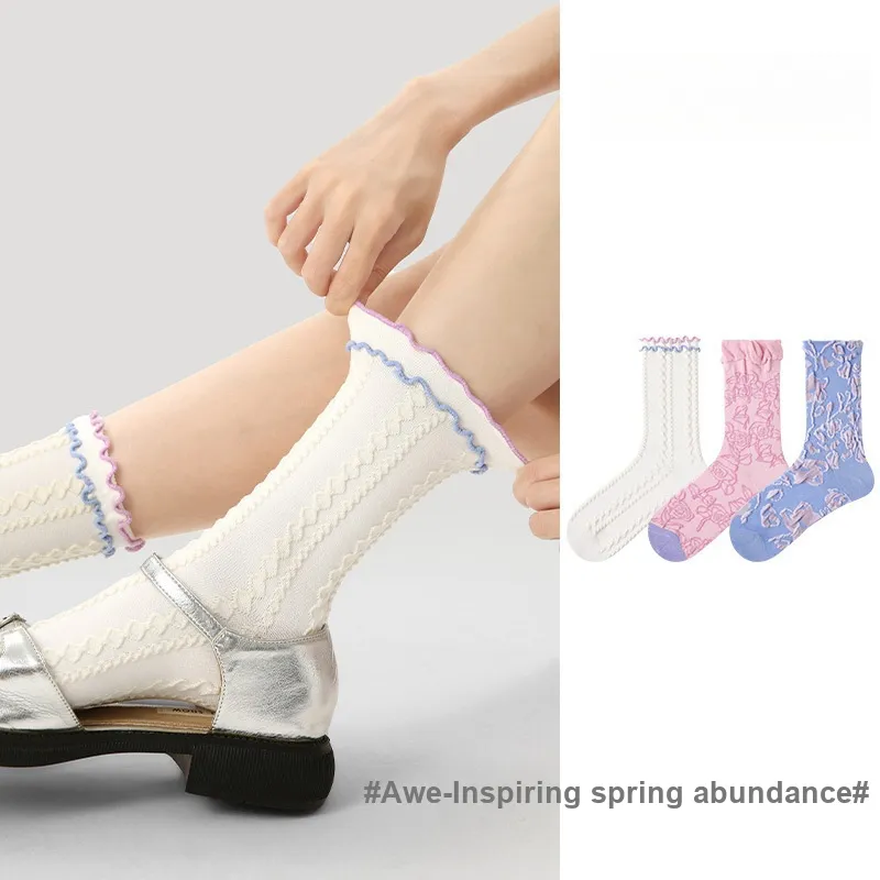 Vine Color Mid-Calf Socks Unisex 3 Pack Spring In Full Bloom-3