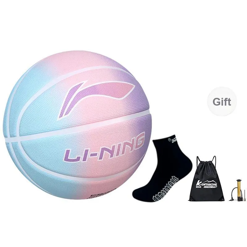 LiNing Rubber Basketball Purple Pink Green Gradient Size 7 Ball Training Unisex-14