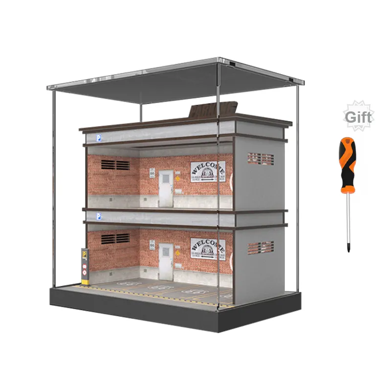 CARMCK 1/64 Model Car Parking Lot, Triple Layer Realistic Car Scenario, With Light, Acrylic Cover Model Accessories-5