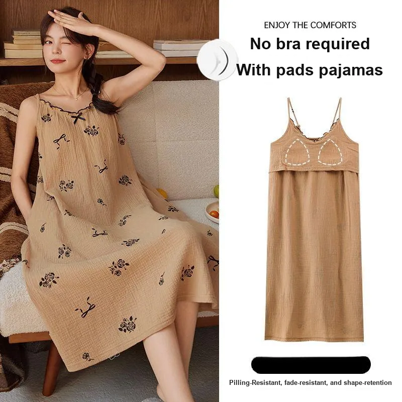 JINXU Nightgown Set Women's Tea Brown-1