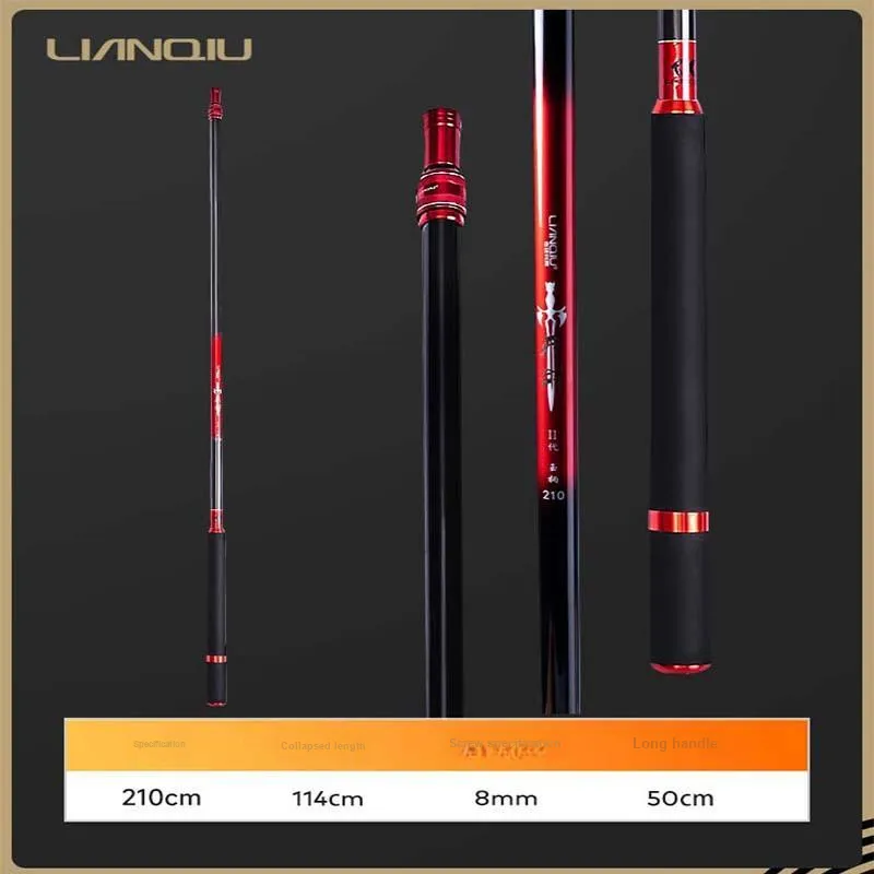 Even Ball Fishing Nets Carbon Fiber Sky Sword Fishing Net Pole 2nd Generation Without Net Head Black Red-3