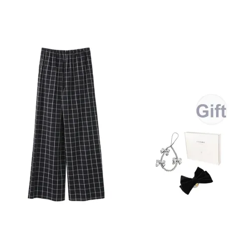 Fstudio Повседневные брюки Женские Черный Белый Клетка