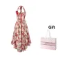 Oil Painting Rose (Red Lace-Up Dress)