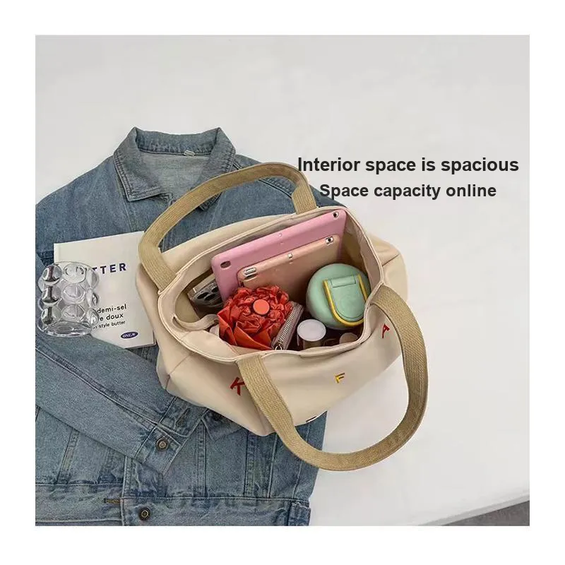 Gentle Welcome Embroidered Letters Shopping Bag Refreshing-13