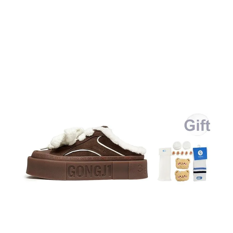 GONGJI Square Inches Fuzzy Abrasion Resistant Slip Resistant Wrap toe Slippers Women's Brown