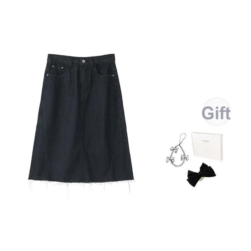 Fstudio Корейский стиль Винтаж Студенческий Комплект 100% хлопок Утягивающий A-образный Повседневный Длинный Юбка Женский