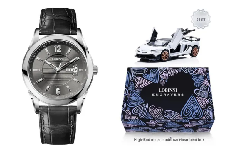LOBINNI L Automatic Mechanical Movement Genuine Leather Strap Watch Men's Watches Silver Dial-23