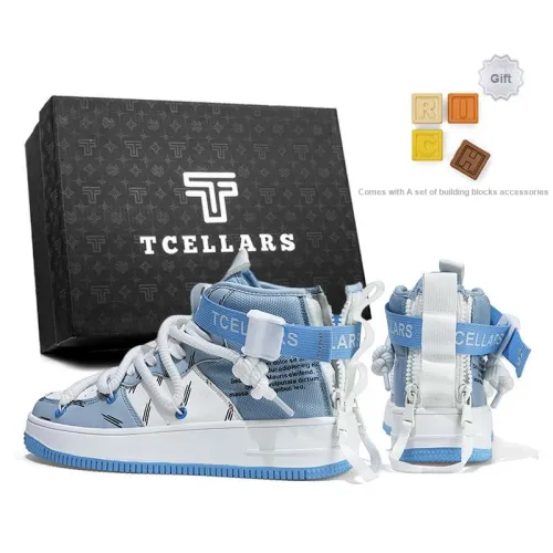 TCELLARS Cushioning Lightweight Height Increasing High Top Skateboard Shoes Unisex Sky Blue Gift Bricks
