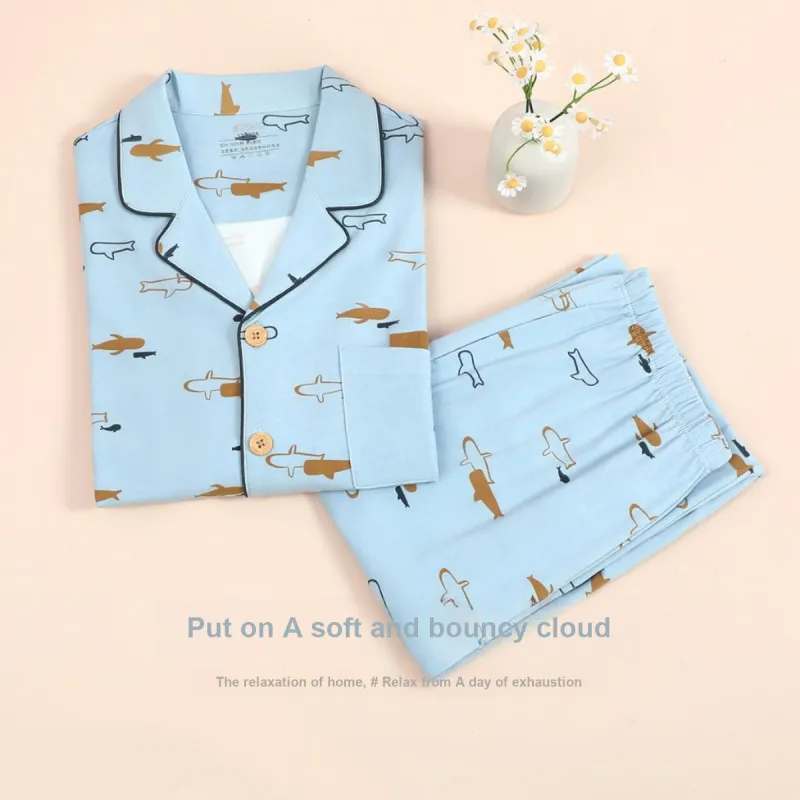 Red Beans At Home Pajama Set Men's Sky Blue-1