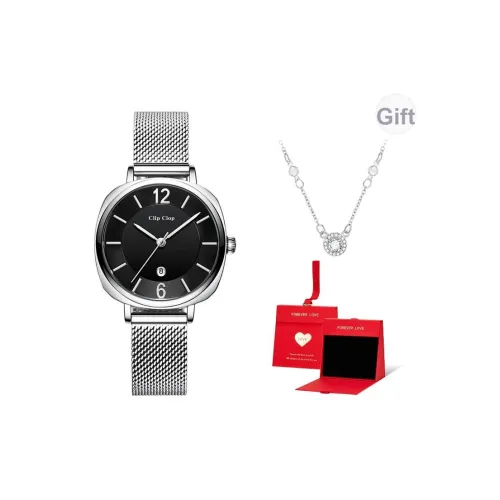 Clip Clop Кварцевый механизм ремешок из нержавеющей стали женские часы черный циферблат