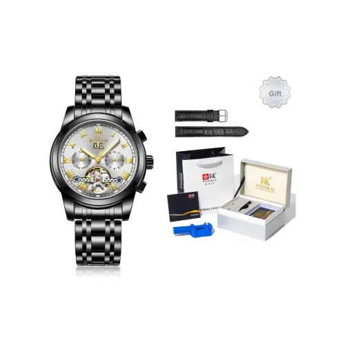 WSK Автоматический Механический Механизм Нержавеющая Сталь Ремешок Часы Мужские Серебристый Циферблат